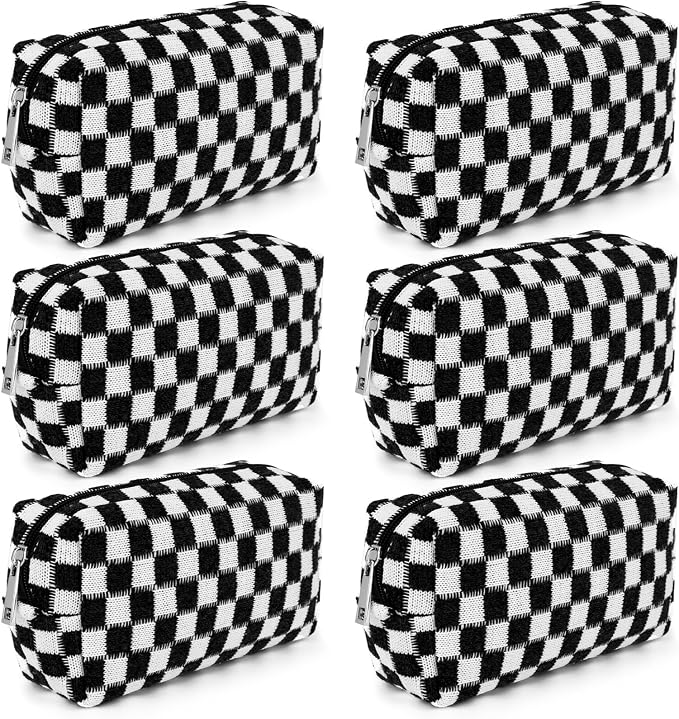 SOIDRAM Checkered Makeup Bag Preppy Cosmetic Bag Bulk Black Makeup Pouch Personalize Travel Toiletry Bag Organizer Cute DIY Makeup Brushes Storage Bag for Women by SOIDRAM