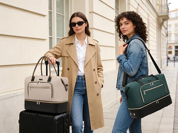 Weekender Bags for Women Travel, Under Seat Carry On Bags for Airplanes Overnight Bag with Shoe Compartment Luggage Sleeve, Foldie Travel Tote Bag Hospital Bag, Travel Gifts, Nude Black - Image 2
