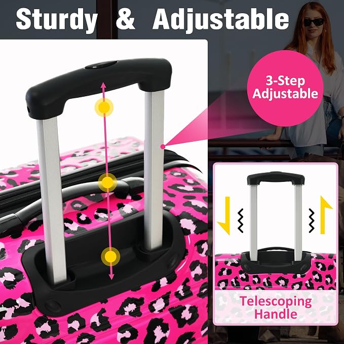 Merax Luggage Sets 3 Piece,Hardside Expandable Suitcase Set 20+24+28 IN | Lightweight Leopard Luggage with Spinner Wheels,Leopard Hot Pink - Image 5