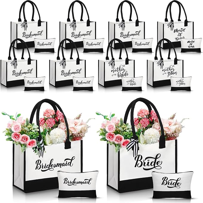 Sweetude 20 Pcs Bride Canvas Tote Bag Bulk with Makeup Bags Gifts for Bride Bridesmaid Tribe Wedding Engagement Bridal Shower by Sweetude