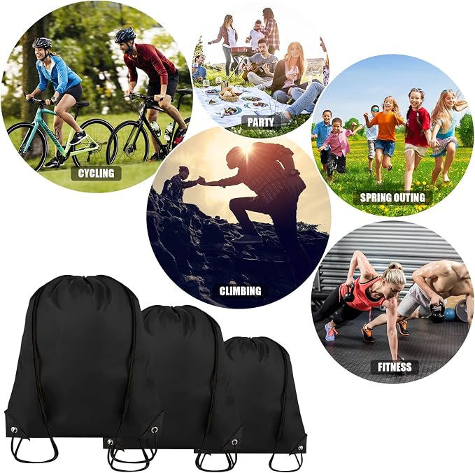 Grneric Drawstring Backpack Bulk 100Pcs Cinch Bag,Polyester Drawstring Bags for Gym Beach Sports Short Trip Party(Black) - Image 6