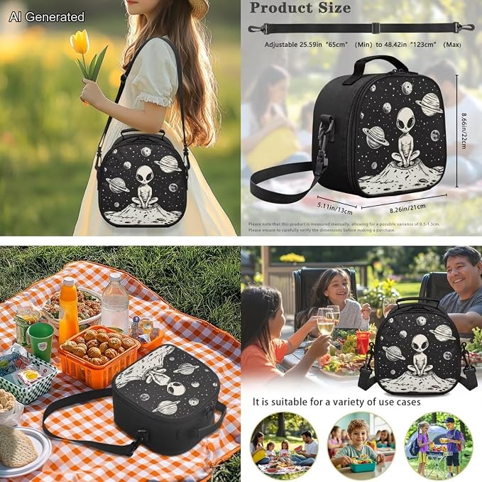 Mysterious Alien Backpack for Kids Boys Backpack with Lunch Box Large Pencil Case Water Bottle Carrier 4Pcs Set 17" Bookbag with Compartments for School Sturdy Elementary School Bag Gifts - Image 4
