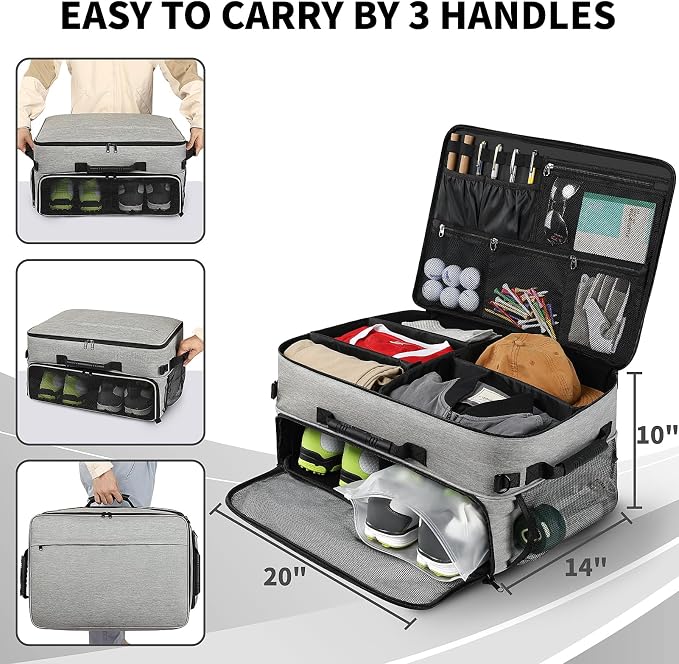 Extra Large Golf Trunk Organizer, Golf Gifts for Men Golfers, 20"x 14"x 10" 2 Layer Golf Trunk Organizer for Car, Water-resistant with Ventilated Compartment for 2 Pair Shoes and More Golf Accessories - Image 2