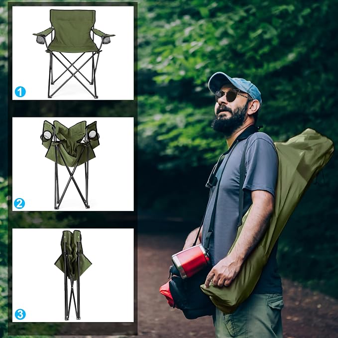 HaSteeL Camping Chair for Adults, Folding Beach Chair Set of 2, Large Foldable Portable Chair for Outdoors Fishing, Hiking, Sporting, Travel, Picnic, Lawn, Hold 275lbs & A Storage Bags (Green) - Image 5