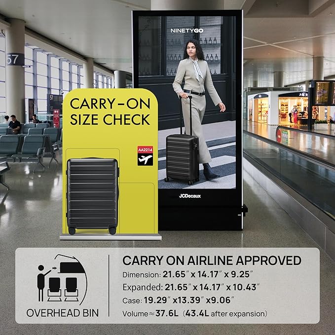 NINETYGO Carry On Luggage, Black, Rhine Max, 20 Inch | 22x14x9 Airline Approved, Smooth Spinner Wheels, Expandable, Hard Shell PC, TSA Approved - Image 3