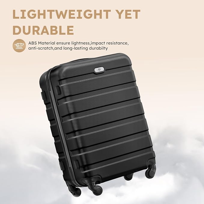 Suitour 4 Piece Luggage Sets, Hard Shell Suitcase Set with Spinner Wheels 16 20 24 28inch Travel Sets(Black) - Image 2