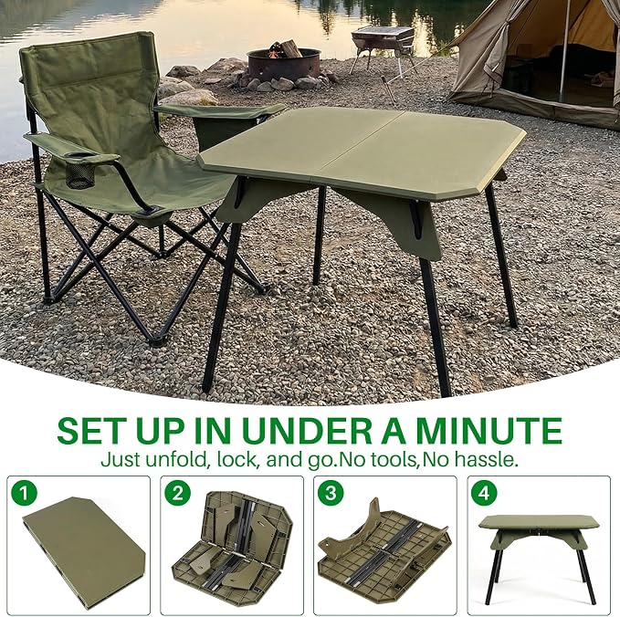 TOPCHANCES Folding Camping Table, Ultralight Aluminum Portable Table with Adjustable Height, 2-in-1 Carry Bag for Outdoor Picnic, Travel, Beach, BBQ & Festival (Army Green) - Image 4