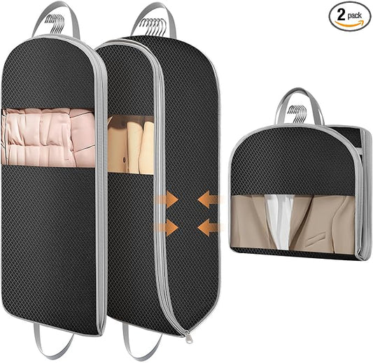 DIMJ Garment Bags for Hanging Clothes 10" Gusseted, Space Saving Compression Suit Bag Travel with Handles Window, Washable Carry Clothing Storage Cover for Dress, Coats, Jacket, Shirts,43" 2 Pack by DiMJ
