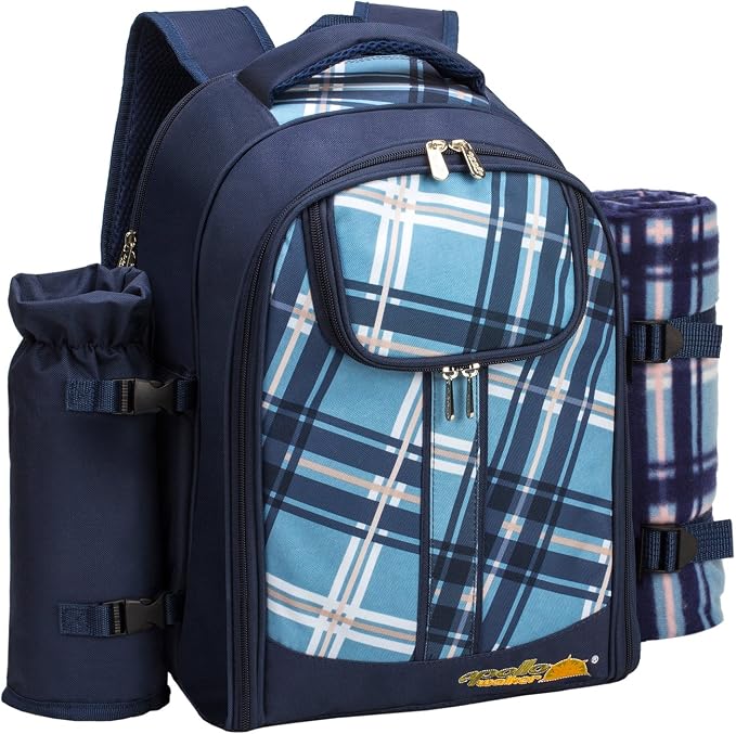 Apollo Walker Picnic Backpack Bag for 2 Person with Cooler Compartment, Detachable Bottle/Wine Holder, Fleece Blanket, Plates and Cutlery (Blue) - Image 7