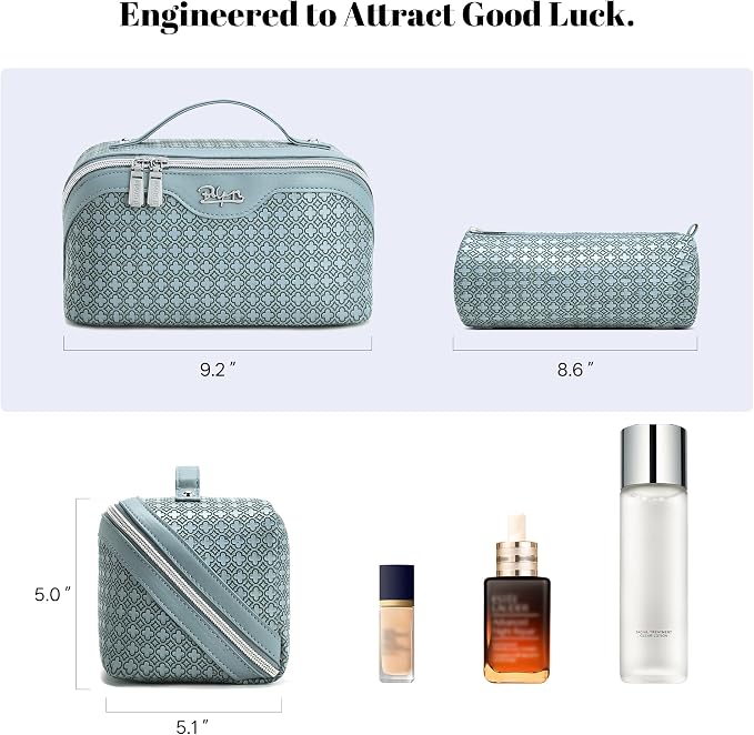BOYATU Travel Makeup Bag for Women: Four Leaf Clover Large Capacity 3 Pcs Set Cosmetic Bags - Waterproof 50% Extra Space for Toiletry Organizer - Travel Essentials for Fortunate (04 Light Blue) - Image 5
