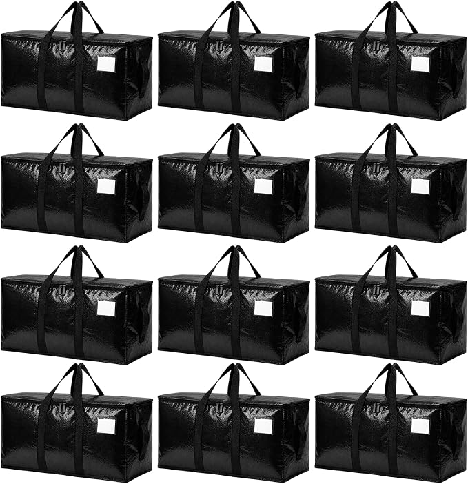 Songrey Heavy Duty Moving Bags, 12 Pack Large Storage Bags with Zipper & Handles, Waterproof Totes Bags for Clothes Packing, Moving, College Supplies, Home Organization by Unknown