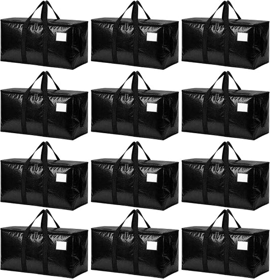 Songrey Heavy Duty Moving Bags, 12 Pack Large Storage Bags with Zipper & Handles, Waterproof Totes Bags for Clothes Packing, Moving, College Supplies, Home Organization by Unknown