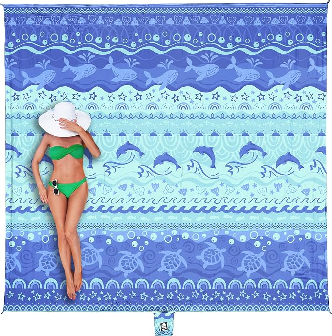 WEKAPO Beach Blanket Waterproof Sandproof Oversized Extra Large Sand Free Beach Mat with Stakes, Storage Bag - Essentials for Outdoor Beach, Picnic (Bohemian Sealife, 8 X 7 FT (1~4 Person)) by Wekapo