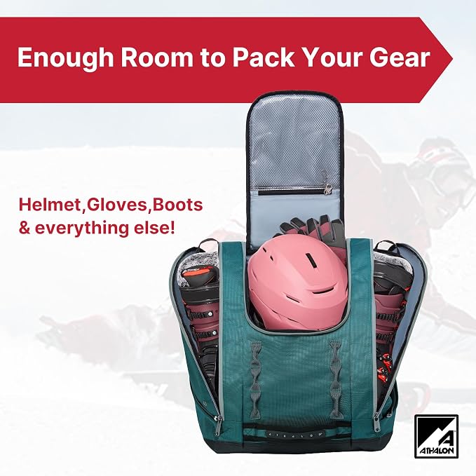Athalon Everything Ski Boot Bag Gear Pack with Ventilated Boot Compartments, Waterproof Bottom, Hideaway Helmet Sling, 58.5 Liter Capacity - Image 2