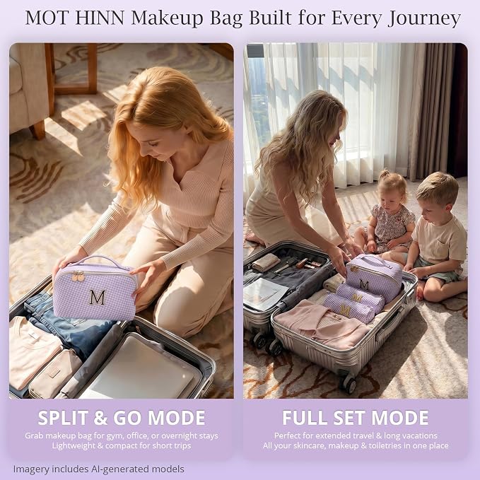 Personalized Gift Travel Makeup Bag: Initial Makeup Organizer Bag for Women | 3-in-1 Custom Make up Bag Set - Vegan Leather Travel Cosmetic Bag - Luxury Gift for Women – Birthday, Anniversary, Graduation - Image 8
