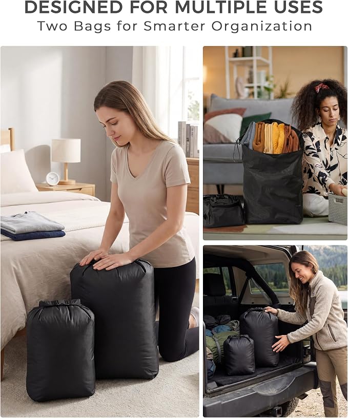 Travel Laundry Bag, Pump-Free Vacuum Compression Dirty Clothes Bag, Reusable Waterproof & Washable Laundry Bag, Wet and Dry Bag, Ideal for Suitcases, Road Trip Essentials (2 Pcs, M+L) Black - Image 6