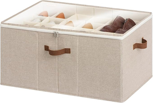 StorageWorks Shoe Organizer for Closet, Fits up to 24 Pairs, Shoe Cubby Storage Containers with Adjustable Dividers and Clear Cover, Taupe by StorageWorks