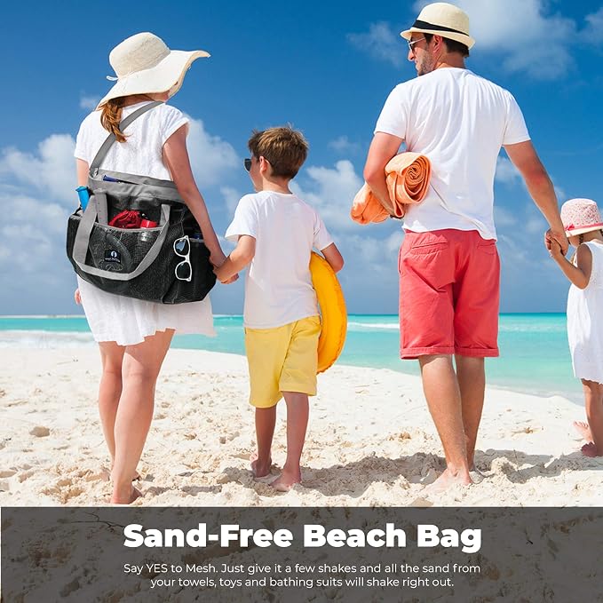 Red Suricata Mesh Beach Bag with Zipper - Extra Large Beach Tote Bag – Pool Bag | with Zipper - Image 3