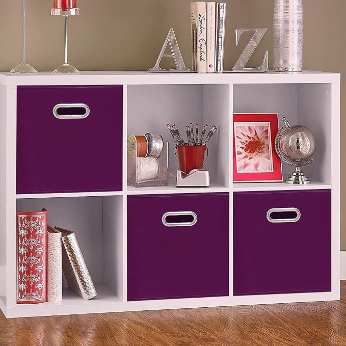Fabric Cloth Storage Bins,Fabric Cube Bins Organizer with Dual Handles Foldable Cube Storage Baskets for Home Bedroom Storage,Set of 3,(Purple) - Image 3