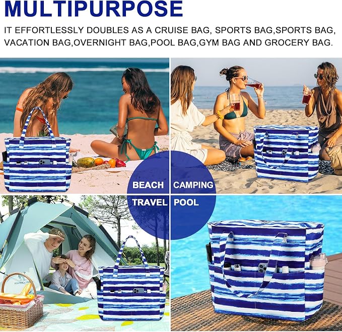 Bluboon Waterproof Beach Tote Pool Bags for Women Ladies Extra Large Carry On Bag With Wet Compartment for Weekender Travel - Image 3