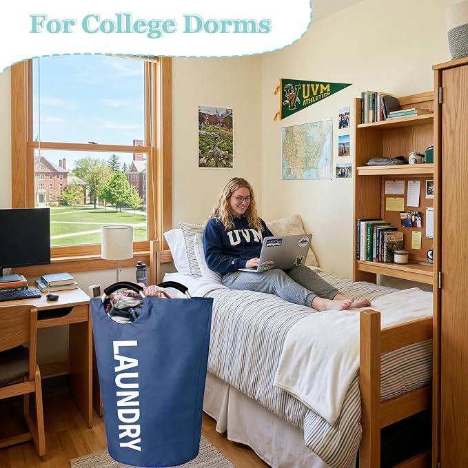 WOOHA 125L Large laundry basket,Collapsible laundry hamper, Tall Clothes Baskets Folding Washing Bin Foldable Fabric Hamper Bags for Bedroom, Closet,Bathroom,College,laundry bag,navy blue - Image 9