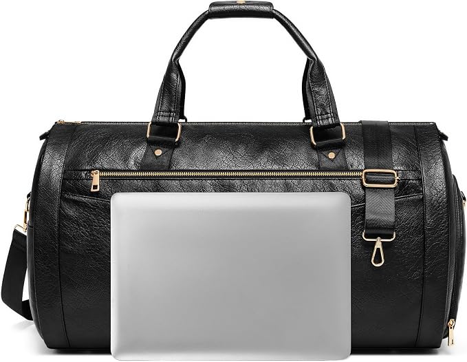 Garment Bag for Travel, Convertible Suit Garment Bag for Men, Stylish Carry On Garment Bag with Shoulder Strap, 2 in 1 Foldable PU Leather Garment Duffle Bag Suit Travel Bag for Men, Black - Image 6