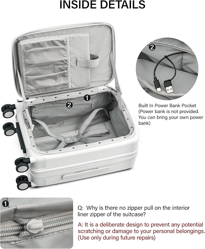 Hanke 20 Inch Expandable Carry On Luggage with Cup Holder 22x14x9 Airline Approved, Top Opening Hard Shell Suitcases with Wheels, Carry-On Travel Suitcase Trunk Luggage with Lock, Smoke White - Image 15