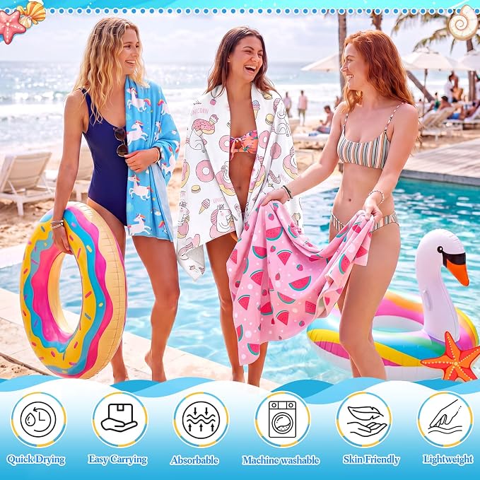 Peryiter 48 Pcs Microfiber Beach Towel with Bags Bulk, 24 Large Quick Dry Pool Towels and 24 Storage Bags, 30 x 60 Inch Ice Cream Mermaid Blanket for Beach Swimming Summer Party Camping Travel Women - Image 3