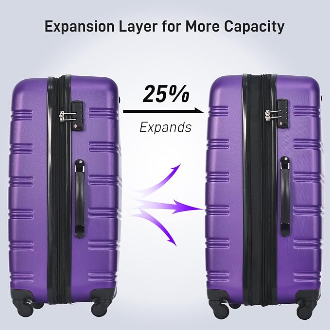 Merax Luggage sets of 13 Piece 16 20 20 28 IN Carry on Luggage Hard Case Purple Luggage Expandable Checked Luggage Suitcase Set with Wheels - Image 2