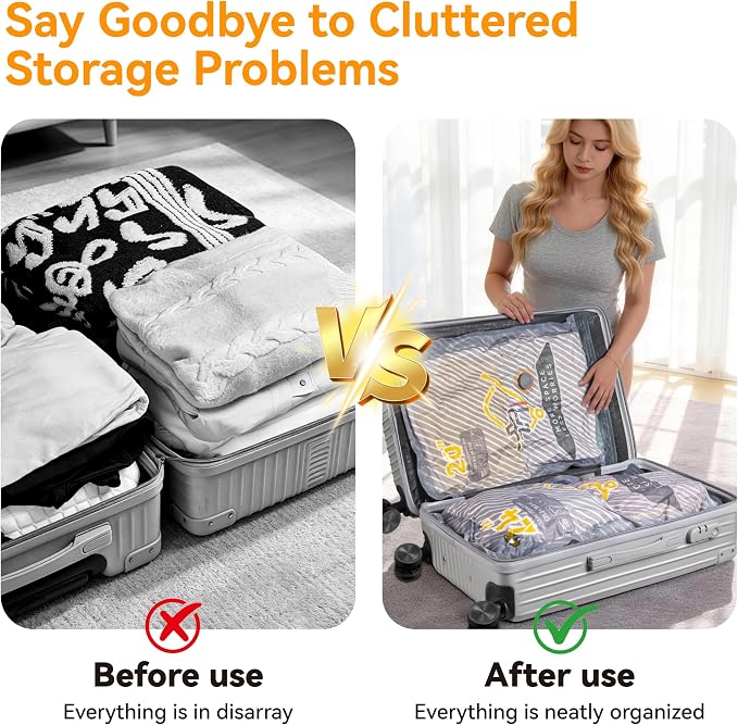 15-Pack Vacuum Bags for Travel with Wireless Rechargeable Pump, Carry-on Size Compression Packing Bags for Luggage & Suitcase, Space Saver for Clothes & Clothing, 15 Combo Travel Size, Fast 3S Vacuum - Image 5