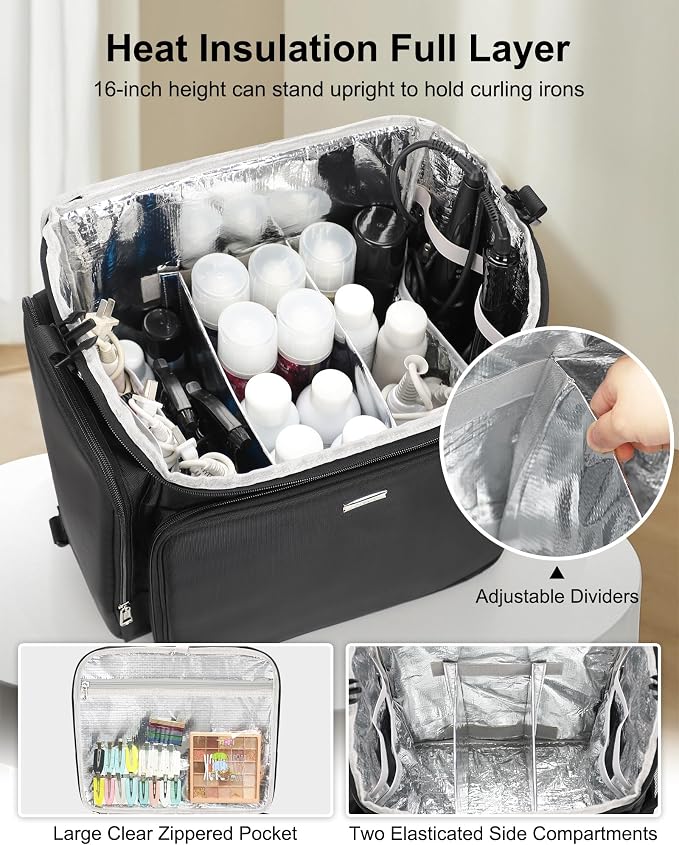 Relavel Rolling Makeup Case, Hair Tools Travel Bag Cosmetology Case on Wheels with 2 Clear Bags, Professional Hairstylist Bag Makeup Artist Storage Train Case Barber Organizer with 360° Spinner Wheels - Image 4