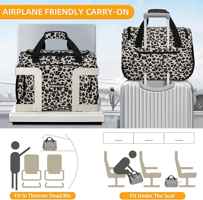 Underseat Carry On Luggage Lightweight Travel Tote Weekender Bag Overnight Duffle Bag for Travel, Travel Essentials Personal Item Travel Bag for Women and Men,Leopard-16Inch - Image 2