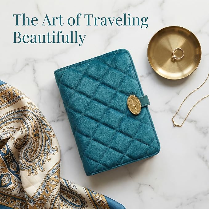 Travel Jewelry Organizer Case, Premium Full Velvet Exterior & Leather Frame Portable Jewelry Storage Box, Anti-Tarnish Soft Velvet Lining for Women for Earrings Rings Necklaces, Gift for Wife Mom - Image 3