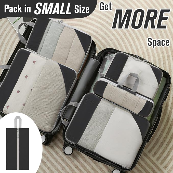 WOOMADA Compression Packing Cubes for Suitcases Travel Essentials 6 Set Rectangle Mesh Expandable Travel Bags Organizer for Luggage - Image 4