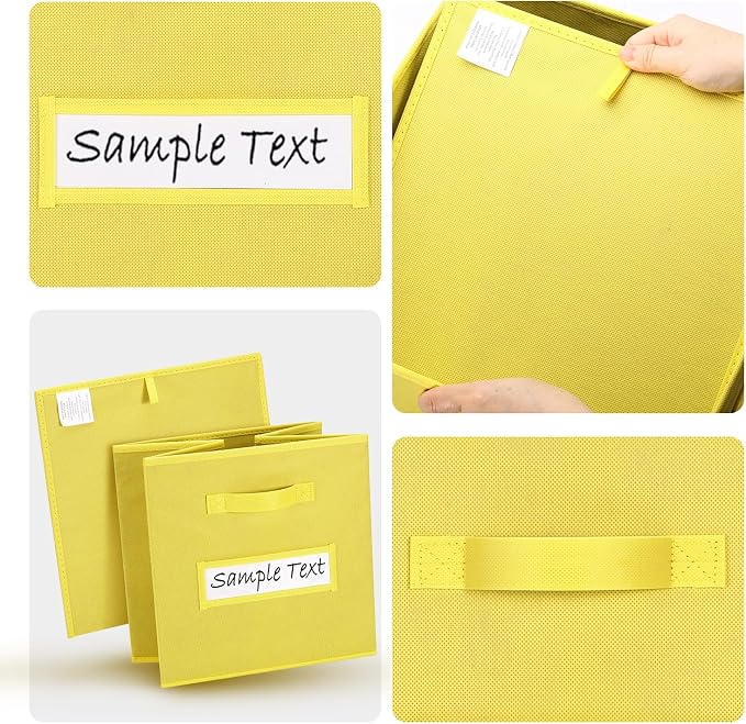 Fabric storage cubes (8 Pack) 11 Inch Cube Storage Bin, cube organizer bins with 8 Labels Window Cards & a Pen, Foldable cube organizer bins and Storage Box, Dark Yellow - Image 3