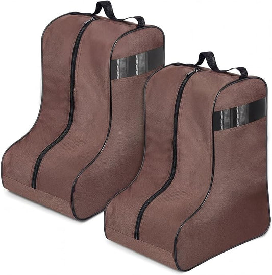 2 Pcs Boot Bags for Cowboy Boots Portable Storage Bag for Travel Long Tube Shoes Bags Men Tall Shoe with Handle for Home (Brown) by Clysee