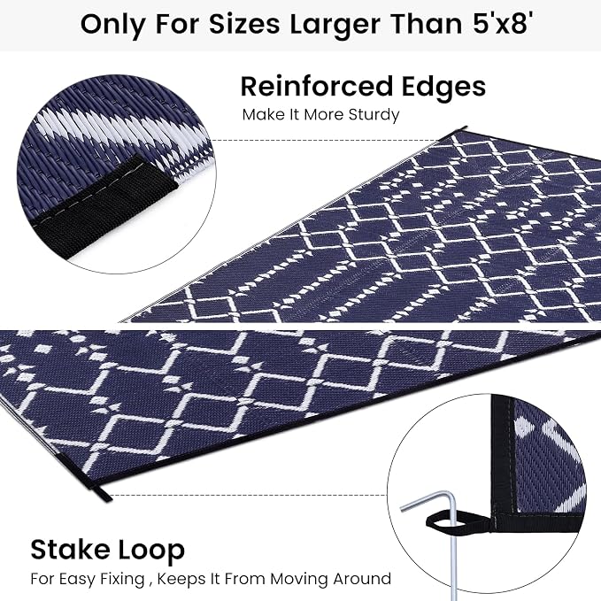 Smiry Outdoor Rug 6x9 ft, Waterproof Reversible Plastic Straw Rugs, Boho Outdoor Area Rug, Outside Floor Mat for Patio, Backyard, Deck, Picnic, Beach, Camping, Navy - Image 4
