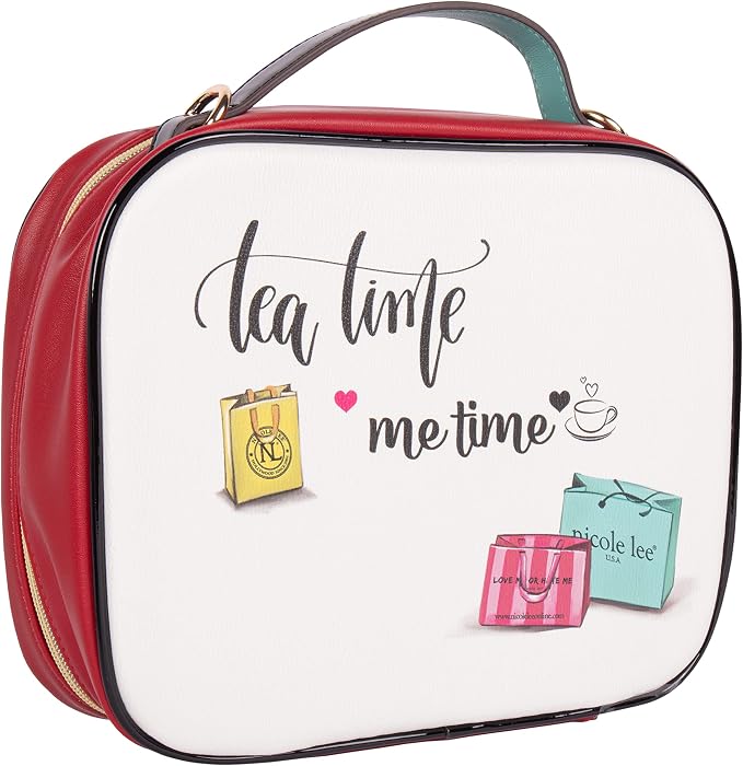 Nicole Lee Travel Handbag Crossbody Set with 3 Fashion Print Makeup Pouches, Women's Cosmetic Toiletry Organizer (Tea Time Me Time) - Image 8