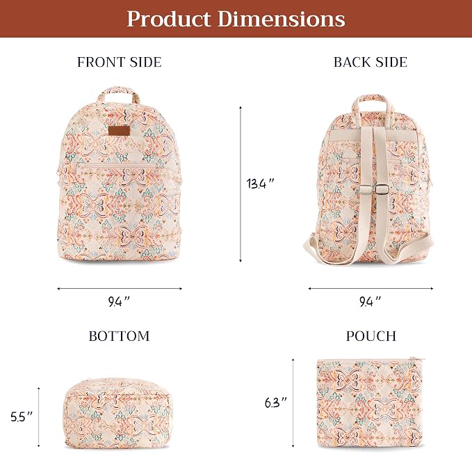 Maison d' Hermine Backpack for Women Men Cotton Shoulder Multipurpose Rucksack with Small Pouch Lightweight Multi Pocket Bag for Travel Work Beach Perfect for Spring Summer (Oris - Beige) - Image 4