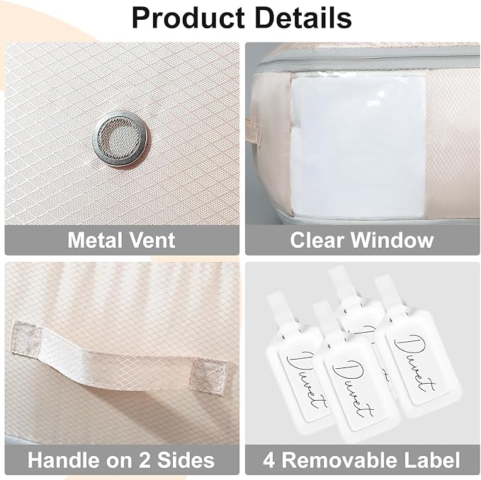 DIMJ Comforter Storage Bag - 110L Ultra Space Saving Self Compression Organize 6 Pack for Duvet, Pillow, Bedding, Blanket Storage Organizer Nylon Compression Bags - Image 6
