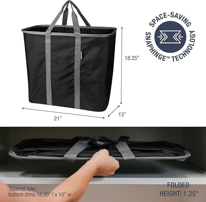 CleverMade Collapsible Laundry Caddy, 64L, 2 Pack, Black Gray | A reinforced rim and base keep it upright for loading. Comfortable handles move up to 2 full loads, then it folds flat. - Image 2