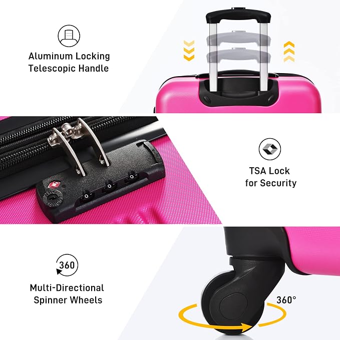 Merax Luggage Sets 2 Piece Suitcase Set 20/24 IN,Carry on Luggage and Travel Bag TSA Lock Expandable,Hard Case Luggage with Spinner Wheels,Pink - Image 5