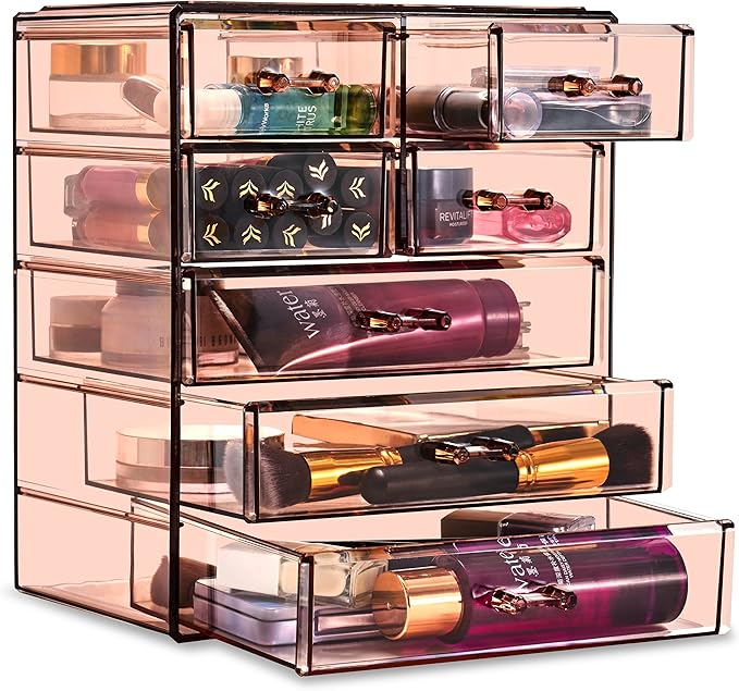 Sorbus Acrylic Makeup Organizer Set, 6-Drawer Vanity & Countertop Cosmetic Storage with Small & Wide Drawers, Bronze Glow Makeup Storage for Brushes, Lipsticks, Jewelry, Holiday Gift for Women & Teens - Image 5