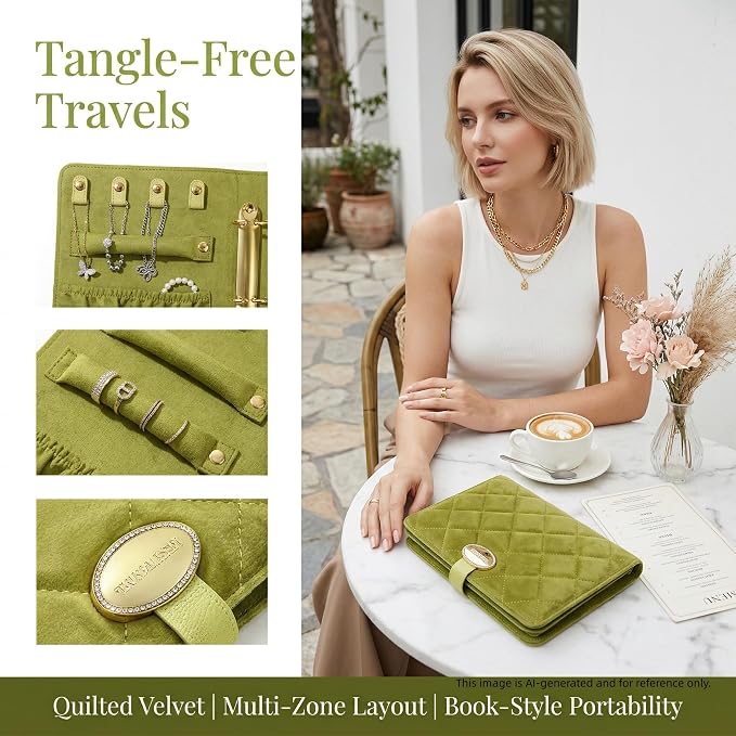 Travel Jewelry Organizer Case, Premium Full Velvet Exterior Leather Frame Portable Jewelry Storage Box, Anti-Tarnish Soft Velvet Lining for Women for Earrings Rings Necklaces, Gift for Wife Mom - Image 3