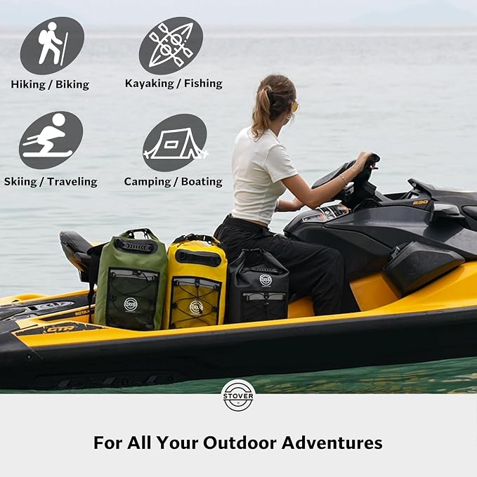 STOVER 5/10/25/30/40L Waterproof Dry Backpack & Phone Case- Large Floating Dry Bag for Kayaking, Travel, Hiking, Fishing, Camping, Motorcycles & Beach, Heavy-Duty Roll Top Men/Women (Yellow) - Image 6
