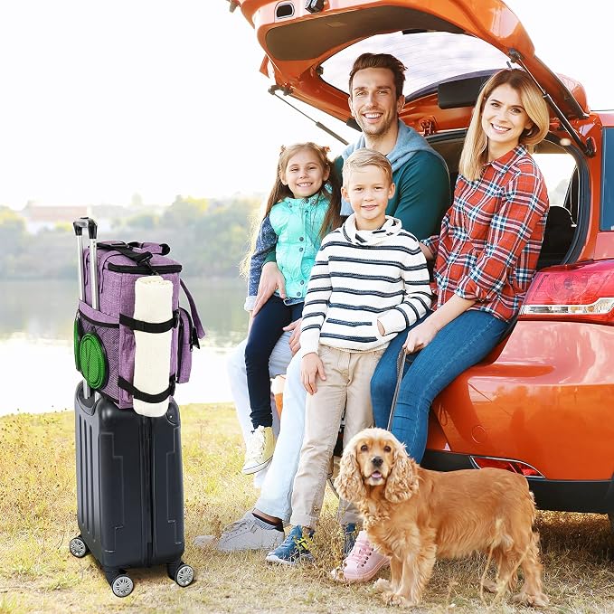 Modoker Dog Travel Organizer Carriers for Supplies & Accessories, Airline Approved Cat Pet Travel Bag, 2 Collapsible Bowls, 2 Travel Dog Food Container, Purple | Dog travel accessories set with feeding supplies, bowls, mat, and strap. Ideal for weekend... - Image 7