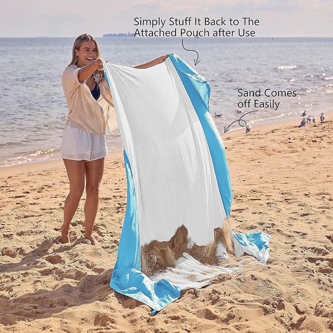 WEKAPO Beach Blanket Sandproof Waterproof, Extra Large Beach Mat, Oversized & Compact Sand Free, Quick Drying Beach Essentials for Vacation, Cruise, Picnic & Camping with Stakes - Image 5