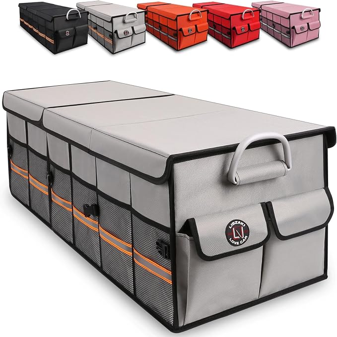Big Car Trunk Organizer, Cargo Organizer SUV Trunk Storage Non Slip Bottom Waterproof Collapsible Durable Multi Compartments-(Oversize,Gray) by LILIBZAKI