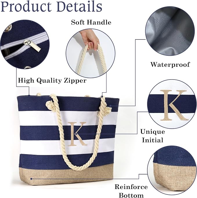 YOOLIFE Beach Bags for Women - Travel Canvas Beach Tote, Pool Waterproof Bag, Travel Essentials, Gifts for Women Birthday - Image 4