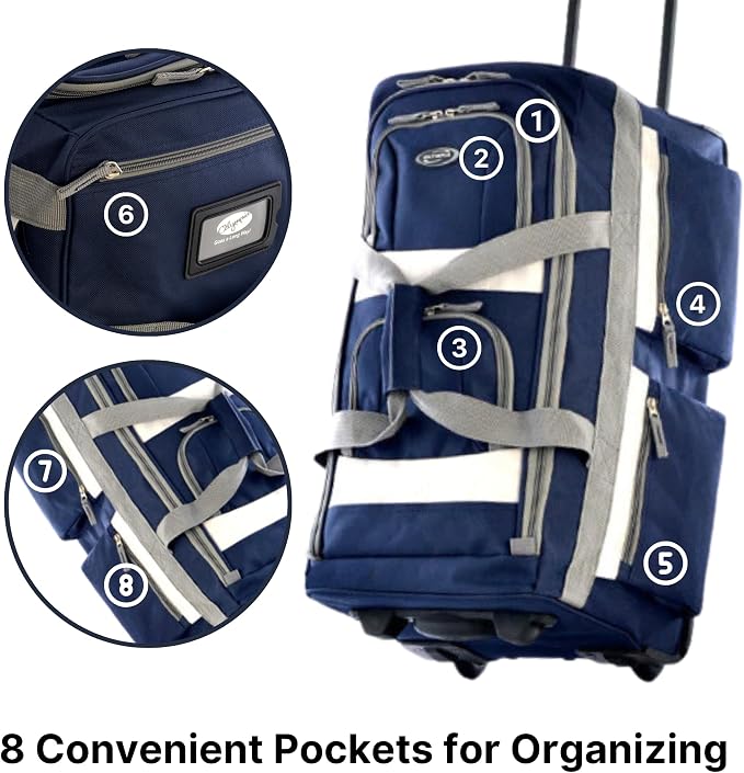 Olympia U.S.A. 22 inch Carry On 8 Pockets Wheeled Rolling Duffel Bag Water Resistant Luggage Lightweight Travel Suitcase with Retractable Handle - Image 2